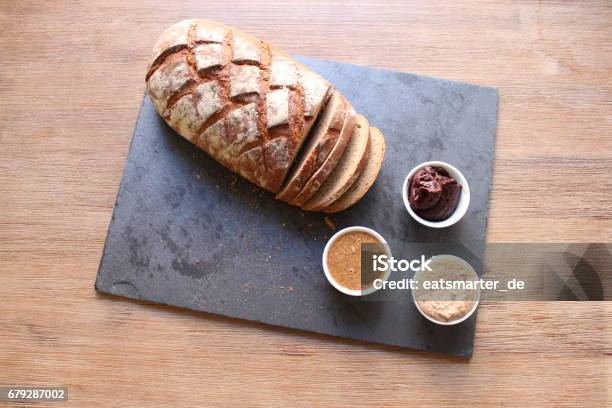 Bread With Nut Spread Stock Photo - Download Image Now - Almond, Bread, Breadcrumbs