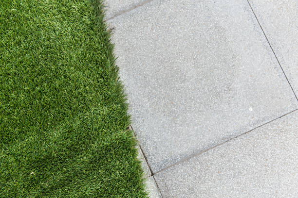 istock green grass with concrete background 679293274