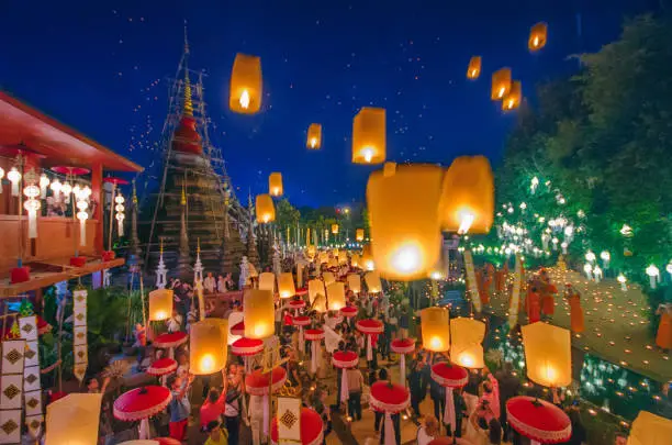 Photo of Monks at Phan Tao temple during the Loi Krathong Festival