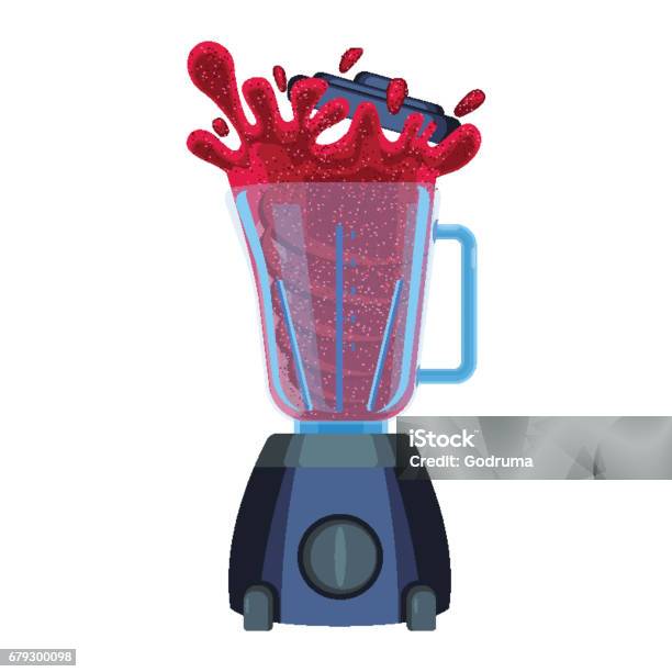 Blender With Red Splashes Of Cherry Or Strawberry Juice Vector Stock Illustration - Download Image Now