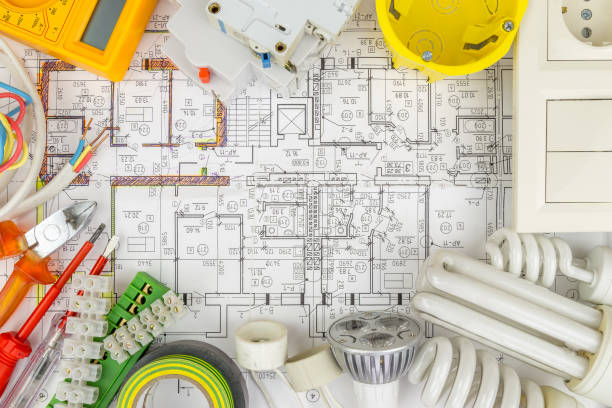 istock Still Life Of Electrical Components Arranged On Plans 679321492