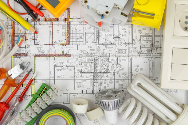 istock Still Life Of Electrical Components Arranged On Plans 679321502