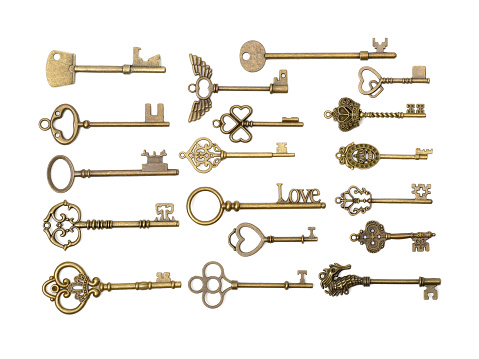 Old Keys (clipping path all) isolated on white background