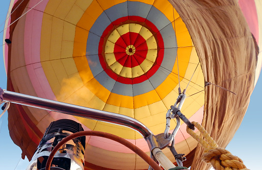 Closeup View of Hot air balloon with gas burning with flame