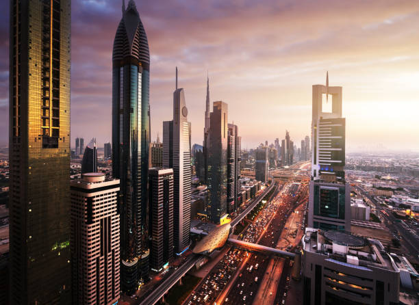 istock Dubai skyline in sunset time, United Arab Emirates 679338128