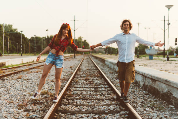 istock Overwhelming emotions between man and woman on railway station 679358500