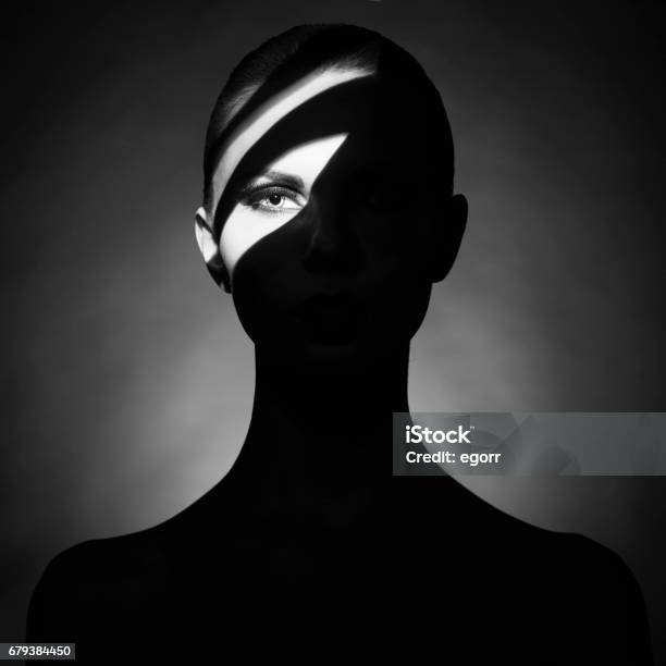 Fine Art Portrait Of Elegant Lady With Shadows On Her Face Stock Photo - Download Image Now