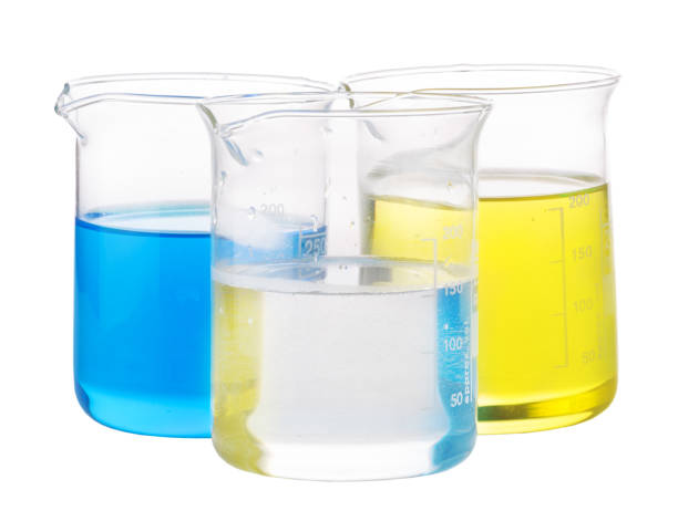 istock yellow, blue and transparent chemical liquid 679390970