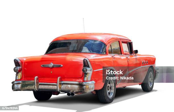 Old American Car On White Background With Clipping Path Stock Photo - Download Image Now