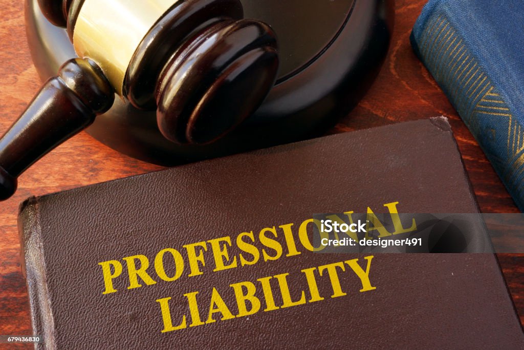 Book with title professional liability and gavel. Analyzing Stock Photo