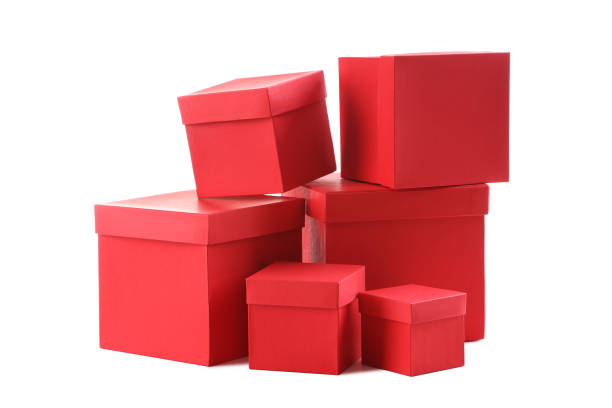 istock Stacks of red boxes isolated on a white 679437712