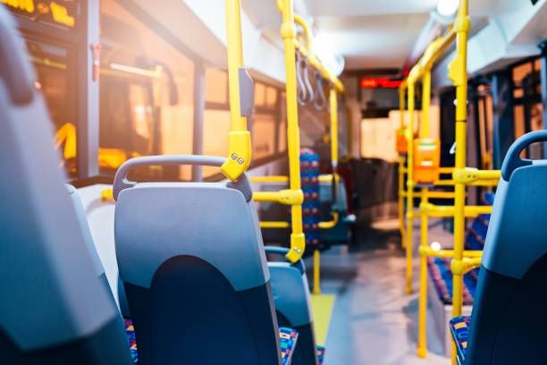 istock Modern city bus interior and seats 679441460