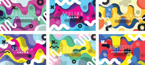 Creative artistic abstract backgrounds Set of bright and high contrast backgrounds for poster, card, flyer, brochure and web design. Pop art,  and 80s style waves. doodle stock illustrations