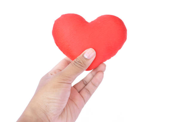 istock Hand holding red heart shape on white background 679443020