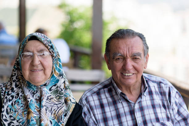 Portrait of a Smiling Senior Couple Men, Smiling, People, Human Face, Males, Senior Couple, Islam iranian couple stock pictures, royalty-free photos & images