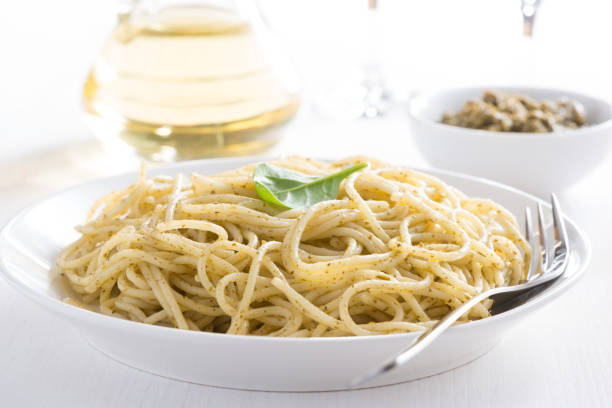 Pasta with pesto sauce.