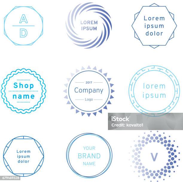 青いバッジとロゴのラベルのグラフィックのセットですデザイン要素ビジネス印ラベルロゴ - 円形のベクターアート素材や画像を多数ご用意 - 円形, バッジ, 印章