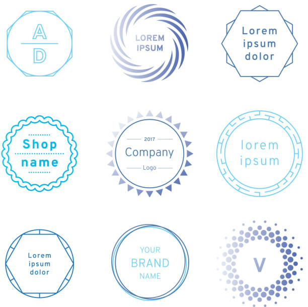 ilustrações de stock, clip art, desenhos animados e ícones de set of blue badges and label logo graphics. design elements, business signs, labels, logos - elegance seal stamper success badge