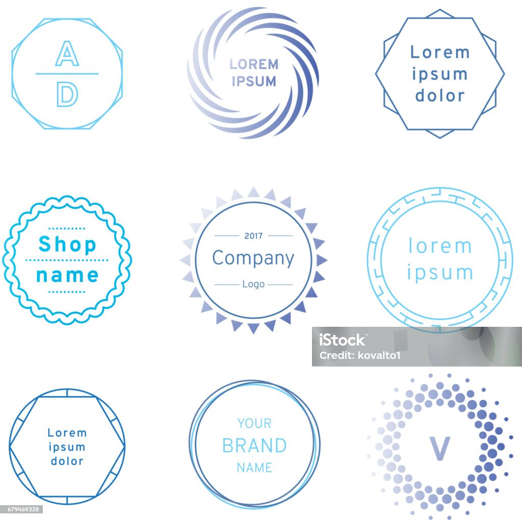 Set of blue badges and label logo graphics. Design elements, business signs, labels, logos Circle design. Vector illustration Circle stock vector