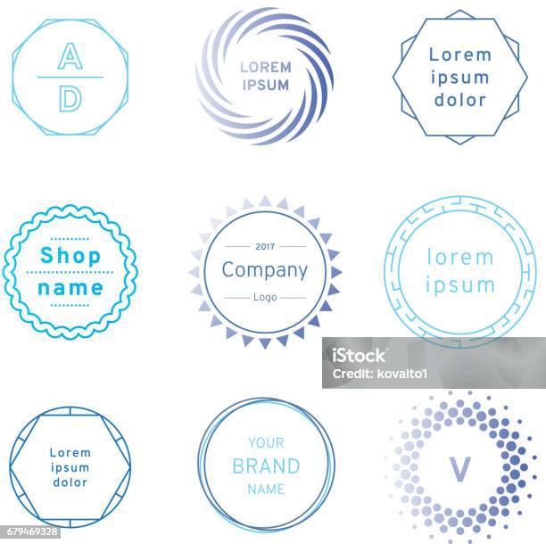 Set Of Blue Badges And Label Logo Graphics Design Elements Business Signs Labels Logos Stock Illustration - Download Image Now