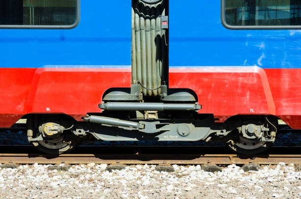 Part of the train with train wheels. Modern train.