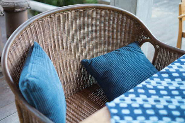 istock Blue color pillows in chair outdoor 679483614
