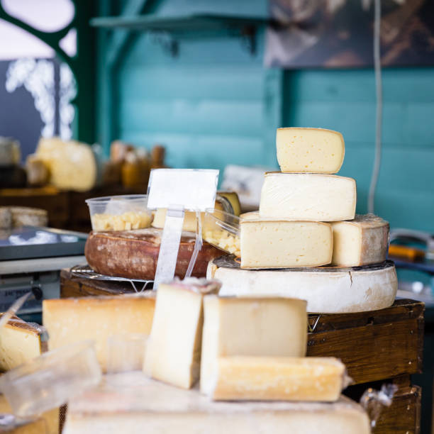 variety of cheese in a store stock photo