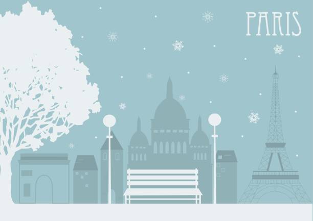 Park in Paris at the winter Park in Paris at the winter. Vector illustration eiffel tower winter stock illustrations