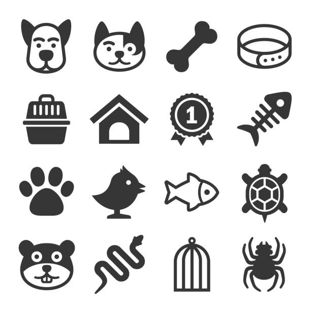 illustrazioni stock, clip art, cartoni animati e icone di tendenza di set di icone animali domestici - fish tank