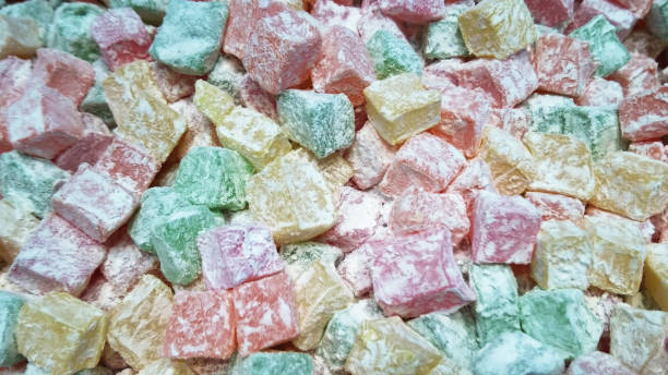 Turkish traditional sweet Turkish delight sold in the market stock photo