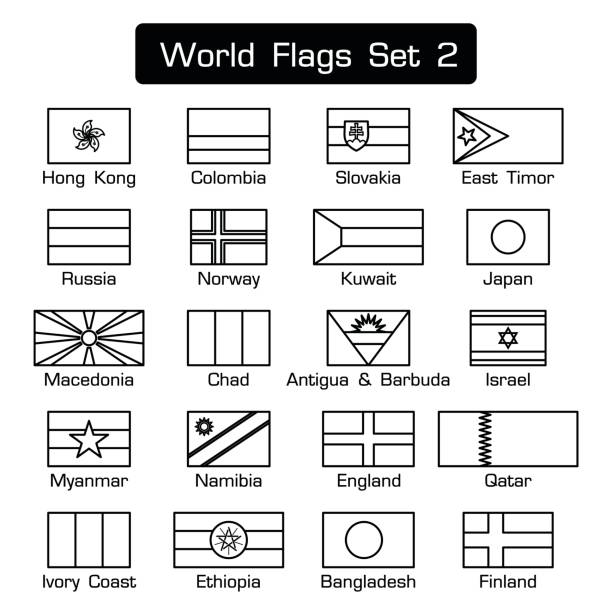 World flags set 2 . simple style and flat design . thick outline . black and white . World flags set 2 . simple style and flat design . thick outline . black and white . leste stock illustrations