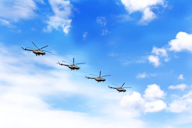 istock Parade of four war helicopters 679519078