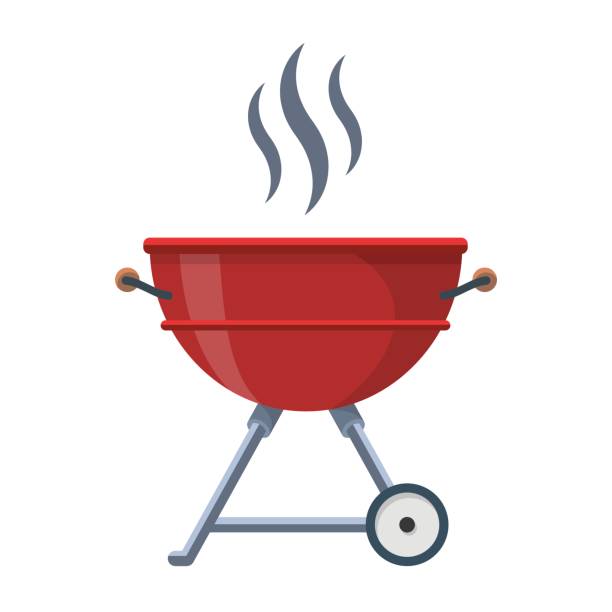 ilustraciones, imágenes clip art, dibujos animados e iconos de stock de vector de carretilla portátil carbón carbón parrilla hervidor - barbecue grill illustrations