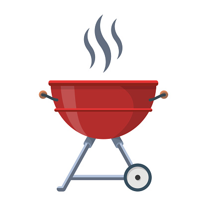 Kettle Trolley Portable Coal Charcoal BBQ Grill flat vector