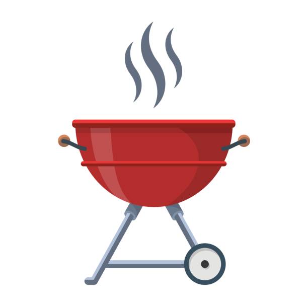 Kettle Trolley Portable Coal Charcoal BBQ Grill vector Kettle Trolley Portable Coal Charcoal BBQ Grill flat vector lunch clipart stock illustrations
