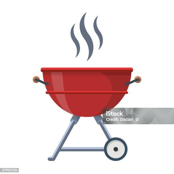 Kettle Trolley Portable Coal Charcoal Bbq Grill Vector Stock Illustration - Download Image Now