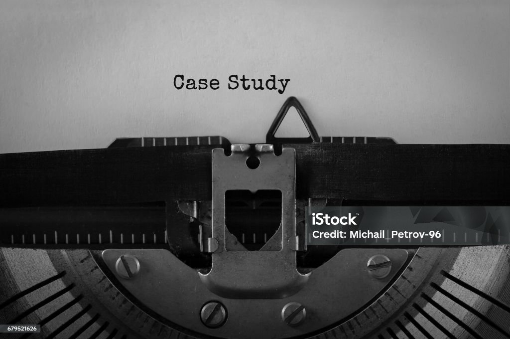 Text Case Study typed on retro typewriter Briefcase Stock Photo