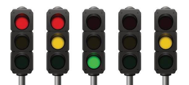 istock Traffic lights with overview of the common signal sequences - realistic three-dimensional isolated vector illustration on white background. 679532056