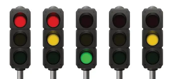 Vector illustration of Traffic lights with overview of the common signal sequences - realistic three-dimensional isolated vector illustration on white background.