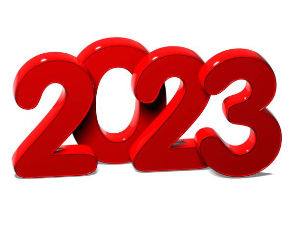 istock 3D Red New Year 2023 on white background 679535852