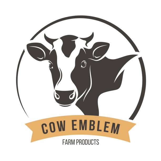 Cow head silhouette emblem label. Vector illustration. Cow head silhouette emblem logo label. Vector illustration. pics of the holstein cow stock illustrations
