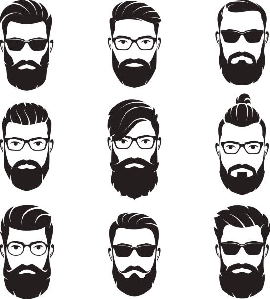 illustrations, cliparts, dessins animés et icônes de ensemble des hommes de vecteur barbu faces hipsters - barbe