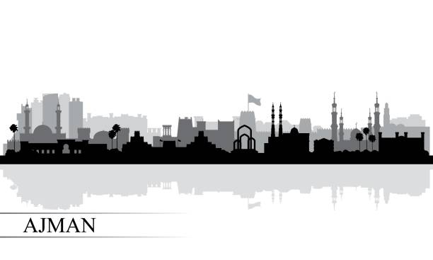 阿治曼市天際線輪廓背景 - 阿治曼酋長國 幅插畫檔、美工圖案、卡通及圖標