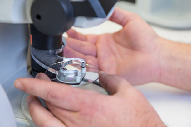 istock Production of lenses for eyeglasses at optician 679538410