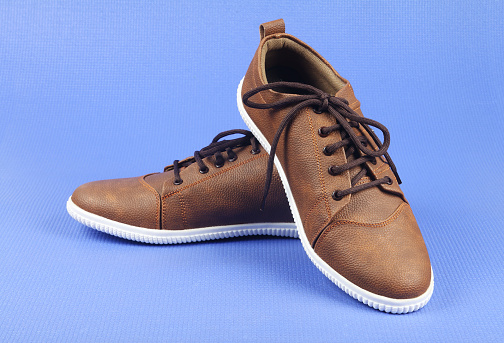 Indian made Men's Shoes Isolated on Blue
