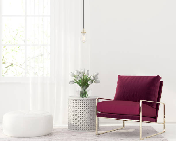 istock Burgundy armchair in white interior 679553474