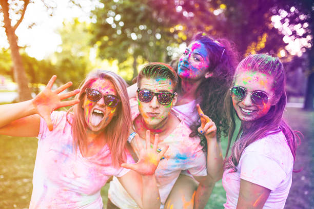 istock Group of colorful friends making silly faces. 679559328