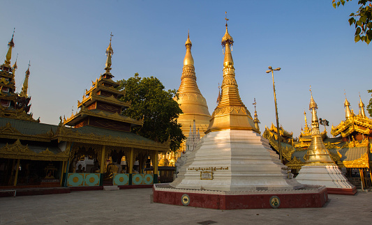 Shwedagon Pagoda, officially named Shwedagon Zedi Daw and also known as the Great Dagon Pagoda and the Golden Pagoda. The Shwedagon Pagoda is the most famous landmark of Yangon. The 99 meter high gold plated Pagoda(stupa) on a small hill is visible from much of the city.