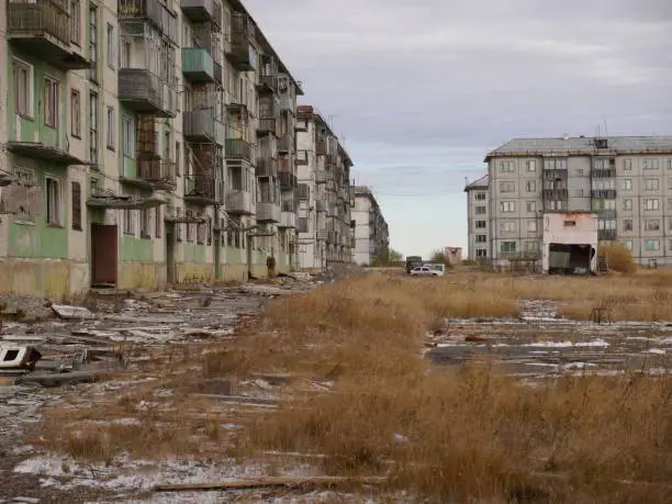 abandoned and broken civil buildings in northern part of russia