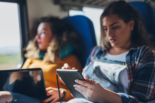 istock Two young women in train 679563080
